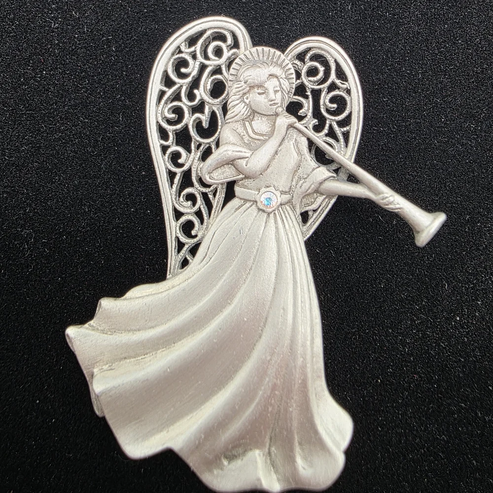 J.J. Jonette Graceful Angelic Pewter Brooch